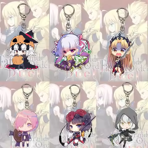 Game FGO Q Version Figures Keychain Cartoon Print Acrylic Fujimaru Ritsuka Cath Palug Key Ring Backp
