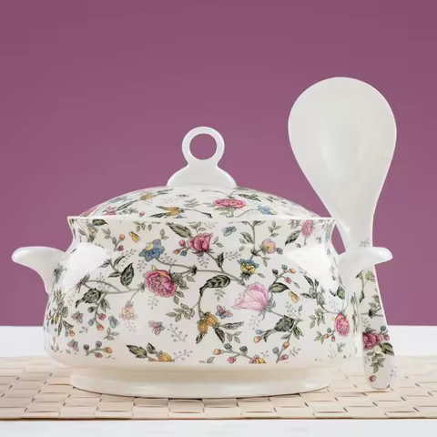 9 inch, bone china tureen for food storage, classice dinner serving bowl, porcelain food box tureen,