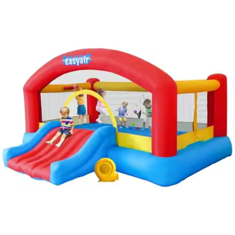 Inflatable Bounce House for 14.3 x 12.5 FT Bouncy Castle Jumper Slide with 520W Blower Basketball Ho