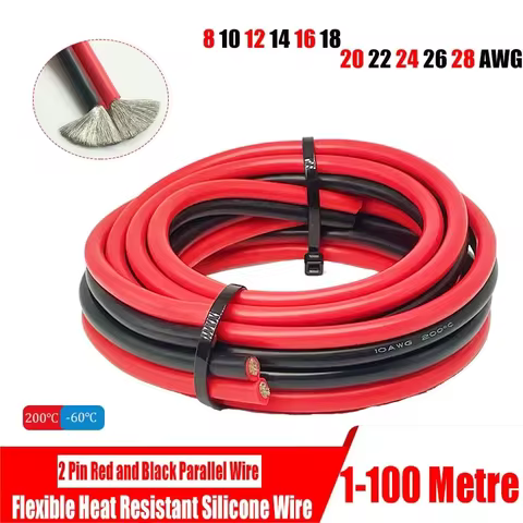 Super Soft 2 Pin Red Black Silicone Wire 28awg 26awg 24awg 22awg 20 18 16AWG 14AWG 12AWG 10AWG 8AWG 