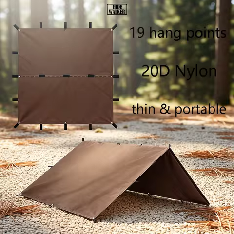 20D Nylon 19 Hang Points Camping Tarp 3x3 Waterproof Flame-retardant Lightweight Hiking Flysheet Out