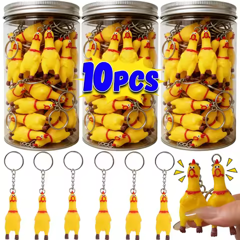 Yellow Shrilling Chicken Keychains Creative Mini Rubber Squeeze Screaming Chicken Key Chains Funny B