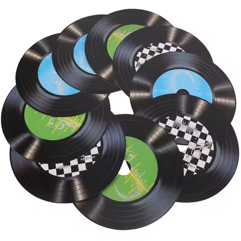 9Pcs Classic Record Wall Decor Retro Paper PVC Home Bar Vintage Music Theme Vinyl Record Wood Record