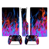 （2024） PS5 Slim Disc Skin Sticker Flame Vinyl Wrap Cover Full Set for PS5 Slim Disc Console and 2 Controllers（2024）