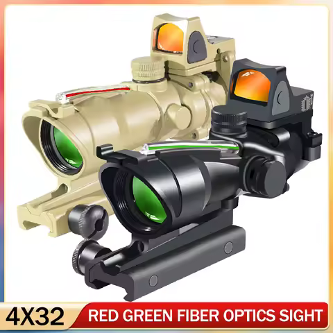 Tactical 4X32 Scope with Red Dot Sight Real Fiber Compact Hunting Scope Etched Reticle Adjustable Co