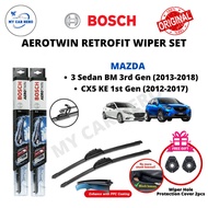 BOSCH Aerotwin Retrofit U Hook Wiper Set for Mazda CX5 KE 1st Gen (2012-2017) / 3 Sedan BM 3rd Gen (