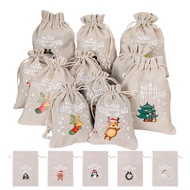 Hangable Sack Burlap Draw String Wrapping Bag / Christmas Jute Burlap Drawstring Pouch / Xmas Candy Gift Storage Pocket / Children Festival Present Packaging Bags