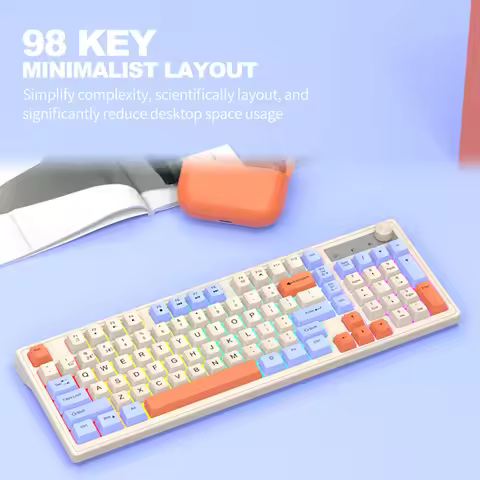 K98 2.4G Wireless Keyboard 98-Keys BT Mechanical Keyboard with Backlit Rechargeable Keyboard with Vo