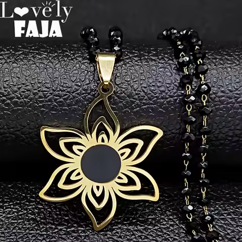2023 Stainless Steel Gold Color Flower Necklace for Women Black Color Chain Necklace Jewerly acero i