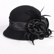 สีขาวปีกกว้างโบว์กะลาขนสัตว์ Fedora หมวกสำหรับผู้หญิงฤดูหนาว Cloche หมวกคริสตจักรรู้สึกหมวกสำหรับสุภ
