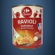 CLASSIC - LARGE CAN 800g - RAVIOLI NOODLES with Beef / FRANCE / CARREFOUR Beef Ravioli with Vegetabl