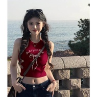 【魅力女鞋旗舰店】 高级酒红色吊带背心女夏季新款多巴胺修身显瘦辣妹蝴蝶结无袖上衣Senior wine red camisole women's summer new mult 【0624ztBVvH