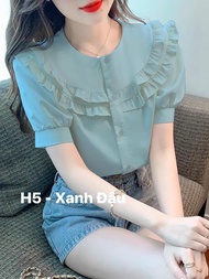 Áo sơ mi nữ cổ tròn phối bèo cổ tiểu thư chất lụa mềm mịn -Gloria Shop H5