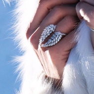 GODKI Elegant Angel Wing Feather Full Cubic Zirconia Pave Women Bridal Engagement Adjustable Ring Jewelry Addiction