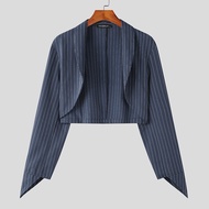 แฟชั่นผู้ชาย Blazer ลาย Lapel แขนยาวเปิด Stitch บุคลิกภาพ Crop ชุด2022 Streetwear Y Casual บางเสื้อ 