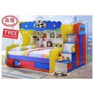 Panda Children Bedroom Set / 1 Queen Bed + 1 Single Bed + 3 Drawers / Katil Budak / Double Decker / Children Furniture