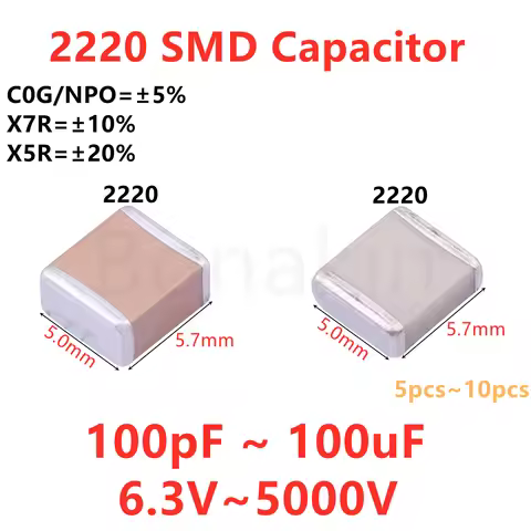 2220 SMD Capacitor 100pF220pF470pF1nF2.2nF4.7nF10nF22nF47nF100nF220nF330nF470nF680nF1uF2.2uF3.3uF4.7