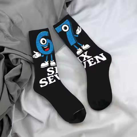 67 Six Seven 6-7 Funny Italian Brainrot Printed Dress Socks Merch for Daily Wear Breathable Crew Soc