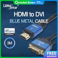 HDMI 2.0 to Dvi Single Link (18+1) Blue Metal Cable 3m