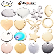 Beebeecraft 2~50pcs 304 Stainless Steel Charms Stamping Blank Tag Flat Round/Multi Shape Golden/Stainless Steel Color