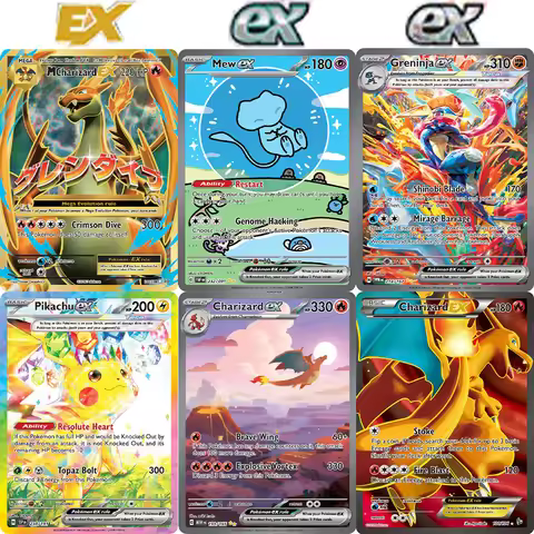 PKM Proxy EX Cards HolographicM Charizard-EX/ Mew/Greninja/Pikachu/Charizard/M Charizard/ex PTCG Gam