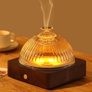 200ml Glass Dome Essential Oil Diffuser, Ultrasonic Aroma Diffusers with Glass Reservoir Wood Base P