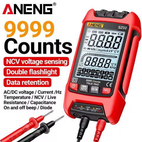 ANENG SZ02 Digital Multimeter 9999 Counts AC DC Voltage Current Temp Capacitance NCV Zero Live Wire 