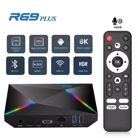 R69 Plus Voice Control TV Box Ultra HD 8K 4K Allwinner H728 Octa Core 4G 64G TV Box 4G 5G WIFI 6 And