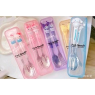 Sanrio cutlery set, stainless steel cutlery set, cutlery set + box, cute cutlery set, cinamonroll fo