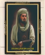 hiasan dinding poster Sayidina Umar bin Khattab plus bingkai ukuran 53×35