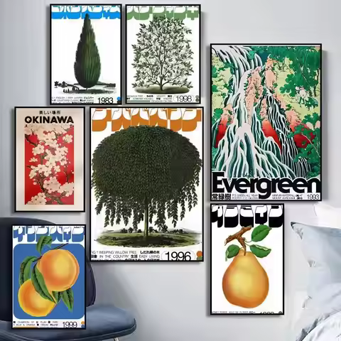 1PC Okinawa Sakura Wall Art Poster Self-adhesive Art Waterproof Paper Sticker Coffee House Bar Room 