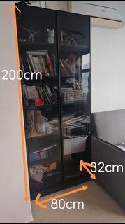 玻璃門 書櫃 灰黑色 雙門 玻璃 儲物櫃