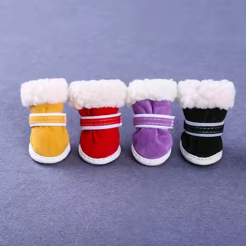 4Pcs Fashion Warm Winter Dog Shoes Anti-slip Pet Shoes Thickened Cotton Dog Footwear Cat