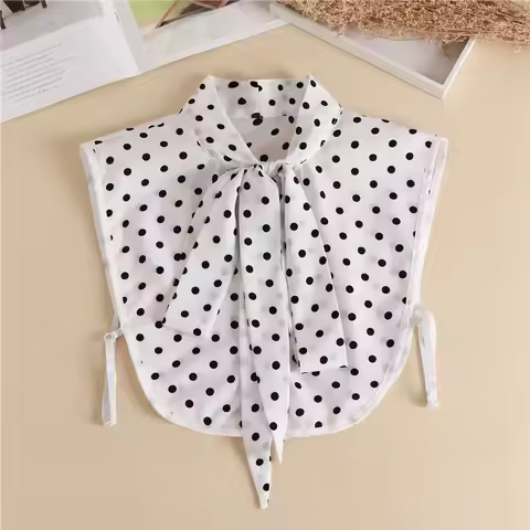 Women Polka Dots Bowknots Shirt Fake Collar Tie Cotton Detachable False Collar Lapel Blouse Top Autu