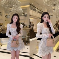 Short dress with lace and square neck design shows off all seductive v1