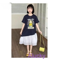 Kids Dress Baby Girl Dress Gaun Baju Budak Perempuan 3-15 Years Old Kids Gauze Stitching Cartoon T-S