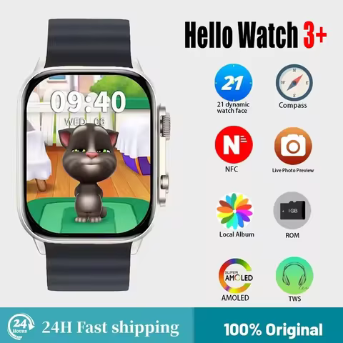 Hello Watch 3 Plus AMOLED Smart Watch 1GB ROM NFC Compass 450MAH Bluetooth Call Music 49mm Hello 3+ 