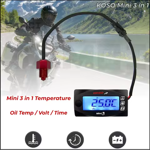 KOSO 3in1 Temperature Meter Motorcycle Universal Oil Temperature Gauge LCD Digital Display Oil Temp