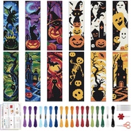ACRNIGHEET 12PCS Cross Stitch Bookmark Kit for Adult Beginners, Halloween Pattern Stamped Embroidery
