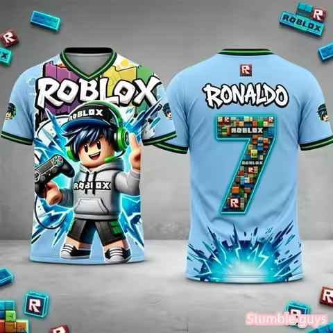 Anime New Roblox T Shirt Number 7 Football Jersey Short Sleeve 3D Print T Shirt Gaming V Neck Top Su