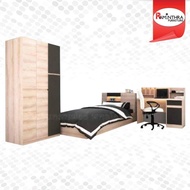Raminthra Furniture  ชุดห้องนอน 3.5ฟุต รุ่น scooby เตียง 3.5ฟุต +ตู้เสื้อผ้า 120ซม.+โต๊ะทำงาน 120 ซม.  Bedroom Set