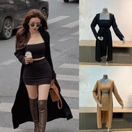 Set of 3 Piece elastic strapless top mixed with A-line skirt and long mango shirt Bigsize KN from 50