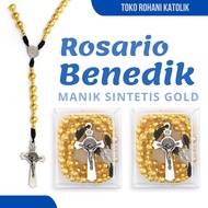 8MM GOLD BENEDICT ROSARY / CATHOLIC BENEDICT ROSARY NECKLACE / ORIGINAL CATHOLIC ROSARY