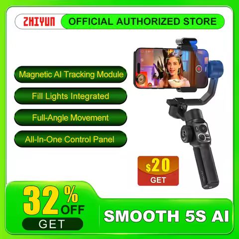 @ZHIYUN SMOOTH 5S AI Smartphone Gimbal 3-Axis Gimbals Fill Light Phone Stabilizer for iPhone 15 Pro