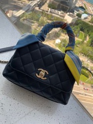 Chanel Coco Handle Mini bag 深藍色拼淡金扣