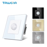 TAWOIA PIR Suis Sensor Gerakan Inframerah Panel Kaca Kristal Suis Dinding EU Suis Lampu LED Pengesan