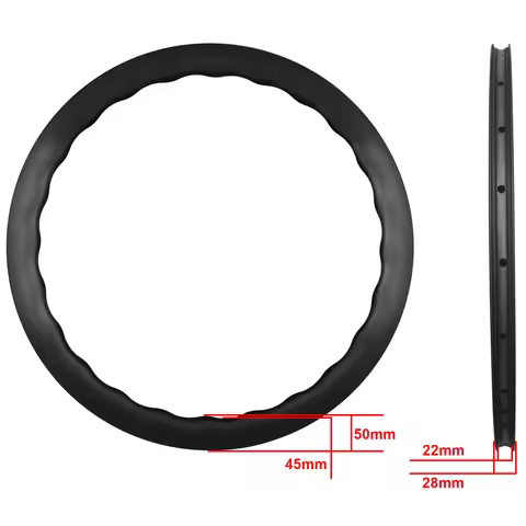 RUJIXU 700C Depth 5045mm Carbon Disc Brake Wave ring Road Rim 24 holes Bicycle clincher/ Tubeless Ri