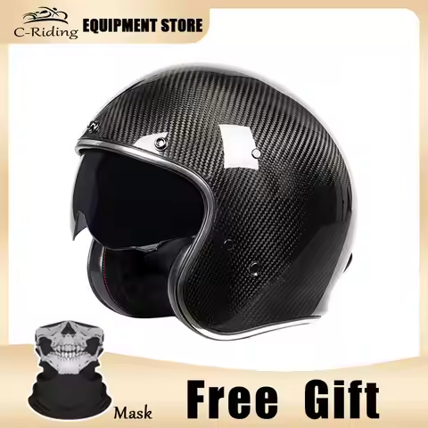 Carbon Fibre Jet Helmets For Motorcycle Vintage Open Face 3/4 Half Helmet Retro Motocross Motorbike 