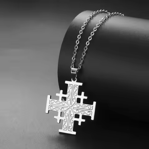 Jeshayuan Jerusalem Cross Pendant Necklace For Women Stainless Steel Bible Crusaders Men Necklaces J