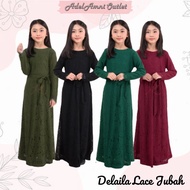 Jubah Lace Delaila Sedondon Budak - Olive Green/Black/Emerald Green/Maroon/Dusty Pink (Size XS-2XL)